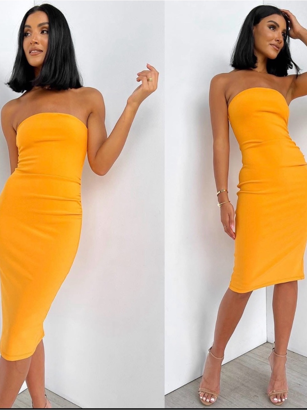 Petal & Pup Bright Orange Strapless Midi Dress
